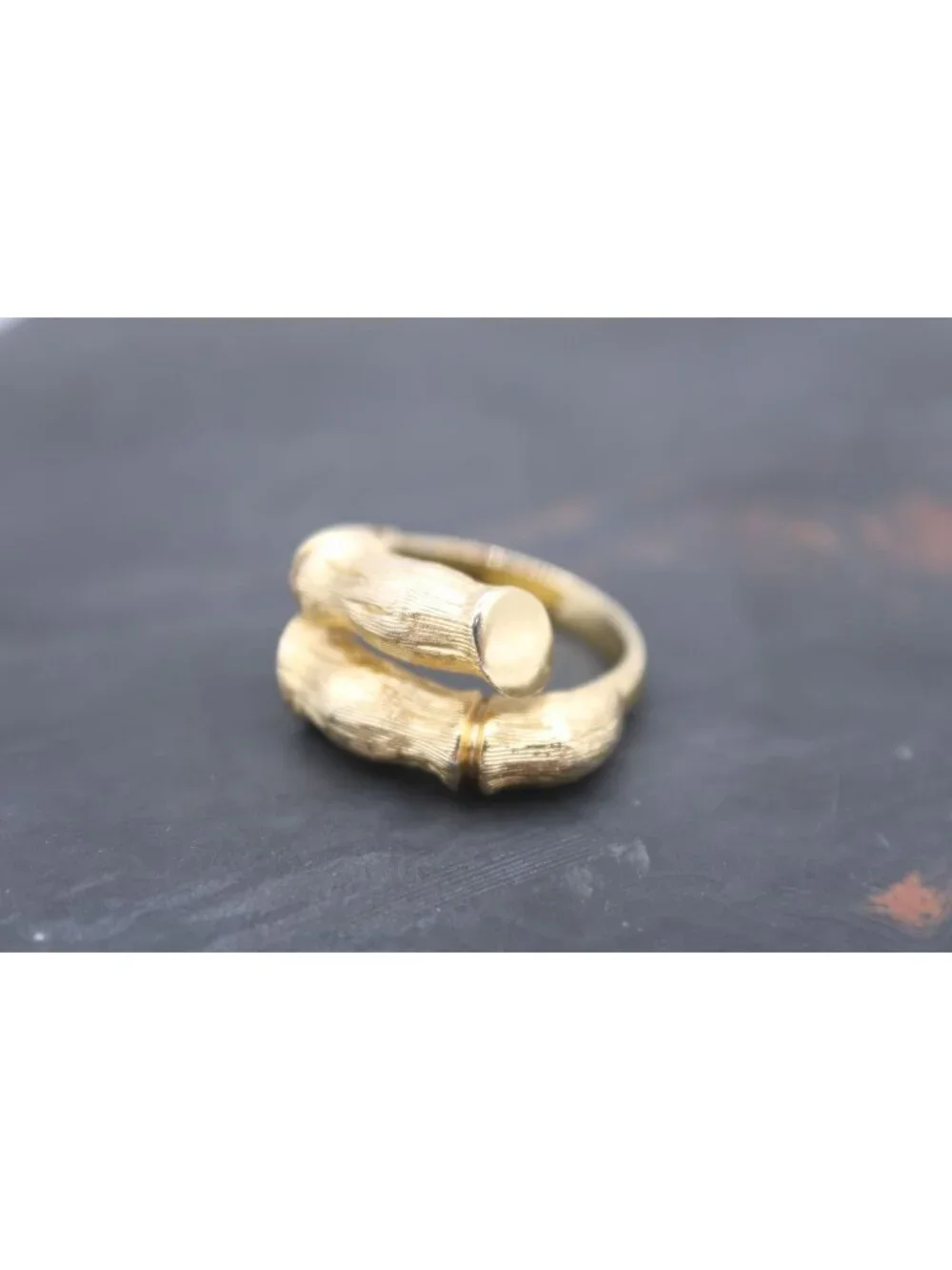 Napier Basic Bamboo Bypass Wrap Style Ring Sz 5.5 Textured Brutalist Vintage 70s